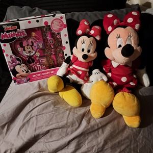 Plush Minnie x TWO-  16 inch and 12 in Minnie plus Diary